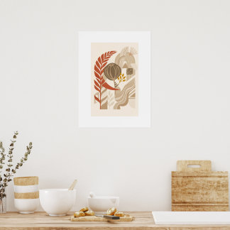 Minimale botanische Landschaft | Boho Mitte des Ja Poster