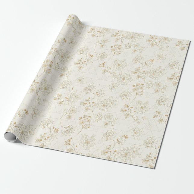 Minimale botanische Line-Art-Muster (2) Geschenkpapier (Ungerollt)