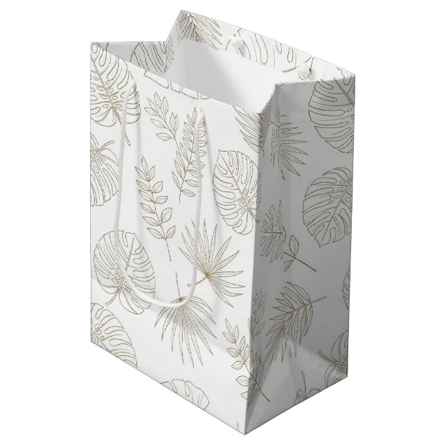 Minimale botanische Line-Art-Muster (5) Mittlere Geschenktüte (Vorderseite Schrägansicht)