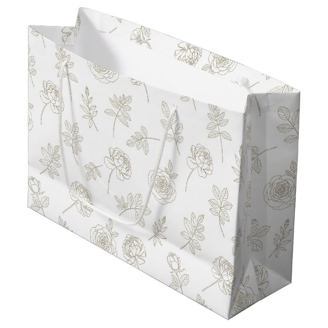 Minimale botanische Line-Art-Muster (8) Große Geschenktüte (Vorderseite Schrägansicht)