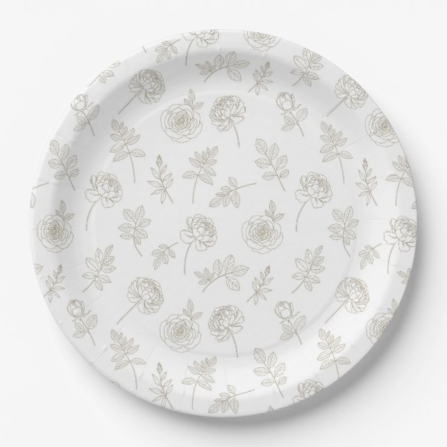 Minimale botanische Line-Art-Muster (8) Pappteller (Vorderseite)