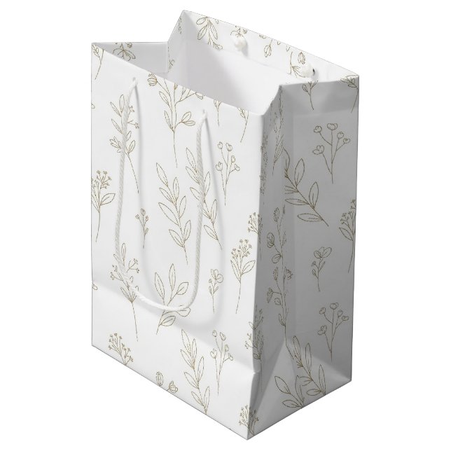 Minimale botanische Line-Art-Muster (9) Mittlere Geschenktüte (Vorderseite Schrägansicht)