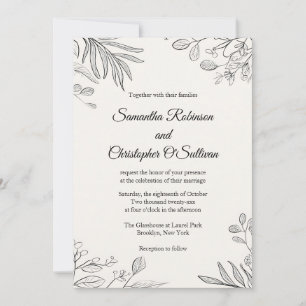 Minimale Botanische Linie Art Hochzeit Einladung