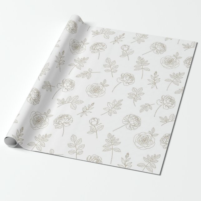 Minimale botanische Linienkunst-Muster (8) Geschenkpapier (Ungerollt)