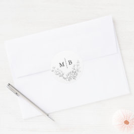 Minimale botanische Mit Monogramm Hochzeit Runder Aufkleber