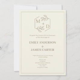 Minimale botanische Monogramm-Hochzeit Vintage-Elf Einladung