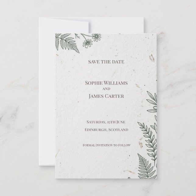 Minimale botanische Save-the-Date-Karte Save The Date (Vorderseite)