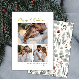 Minimale Botanische Schrift 3 Multi-Foto Weihnacht Feiertagskarte