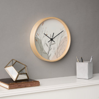 Minimale botanische Wanduhr – Abstrakte Wildblume