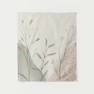 Minimale botanische Wanduhr – Abstrakte Wildblume Wandteppich