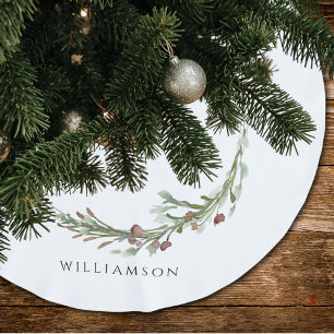 Minimale botanische Wasserfarben-Girlande Polyester Weihnachtsbaumdecke