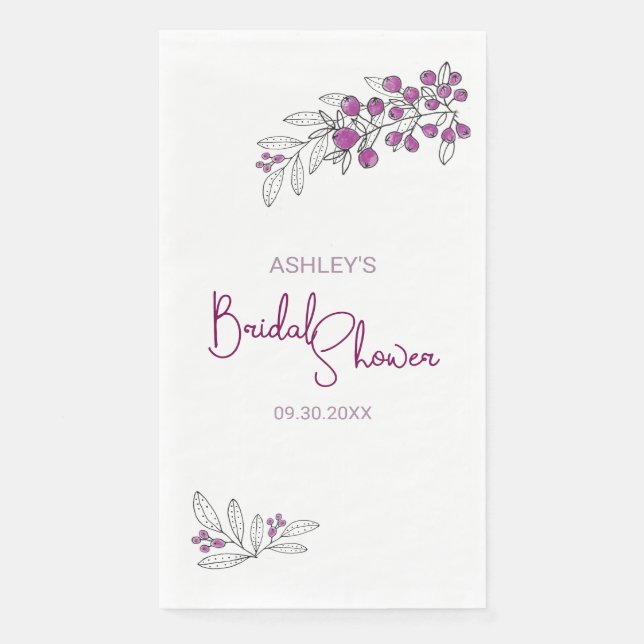 Minimale Brautparty Lila Berries Blätter Serviette (Vorderseite)