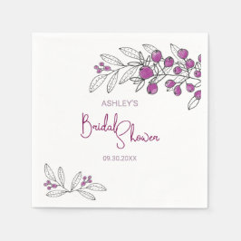 Minimale Brautparty Lila Berries Blätter Serviette