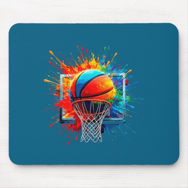 Minimale bunte Farbspritzer Basketball Mousepad (Vorne)