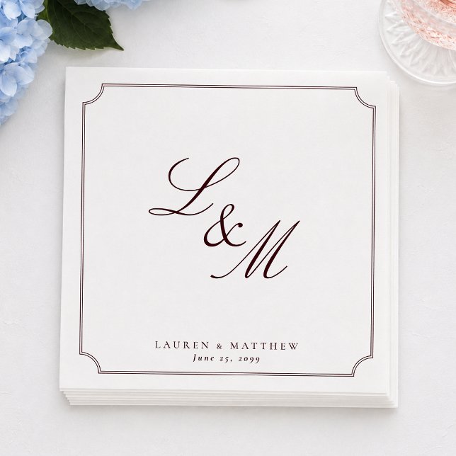 Minimale burgunderrote Monogramm-Hochzeitsserviett Serviette (Von Creator hochgeladen)