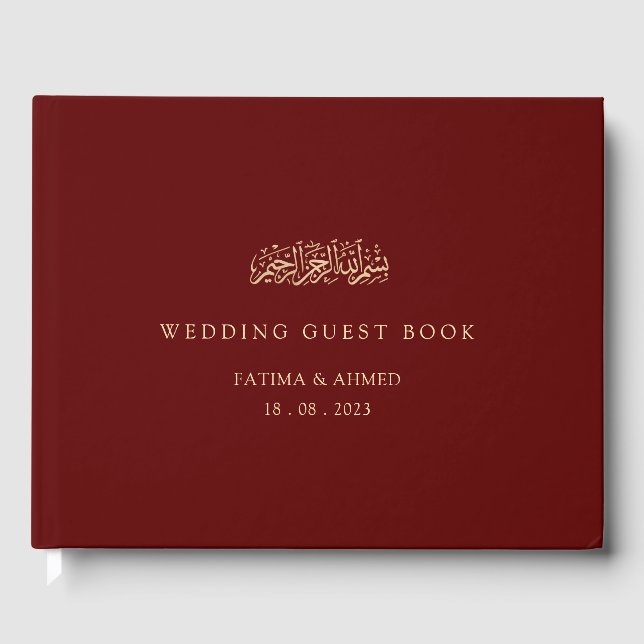 Minimale burgundy islamische Hochzeit Gästebuch (Vorderseite)