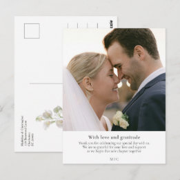 Minimale Calla-Lilien-Hochzeitsfoto-Dankeschön Postkarte