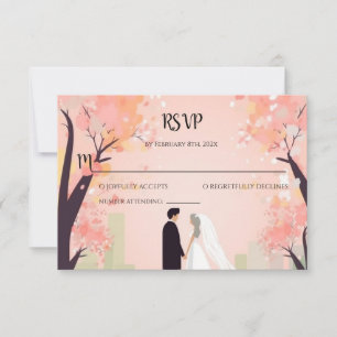 Minimale Cartoon-Hochzeitseinladung mit Blumen RSV Mitteilungskarte