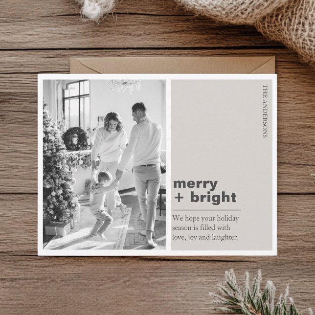 Minimale Champagner-Beige-Weihnachtskarte "Merry + Postkarte (Von Creator hochgeladen)