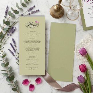 Minimale Chic-Blumen-Salbei-Grüne Hochzeit Menükarte