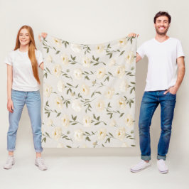 Minimale Creme-Pfingstrose Weiße Blumige Musterung Fleecedecke