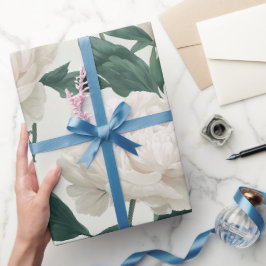 Minimale Creme Pfingstrose Weiße Blumige Musterung Geschenkpapier