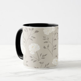 Minimale Creme-Pfingstrose Weiße Blumige Musterung Tasse