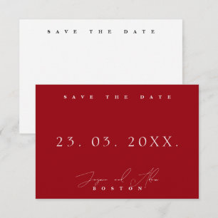 Minimale Crimson-Rot-Weiße Hochzeit Save the Date