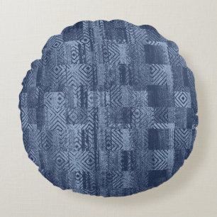 Minimale Denim-Abstrakt-Memphis-Patchwork Rundes Kissen
