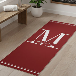 Minimale dunkelrote und weiße Monogramm Yogamatte