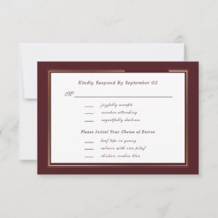 Minimale dunkle Burgunder-Gold-Menüauswahl RSVP