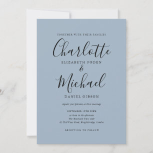 Minimale Dusty Blue Signature Schrift Hochzeit Einladung