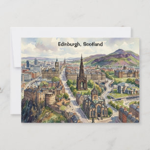 Minimale Edinburgh Schottland Stadtansicht Aquarel Einladung