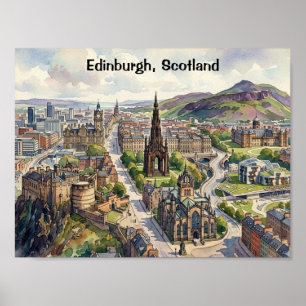 Minimale Edinburgh Schottland Stadtansicht Aquarel Poster