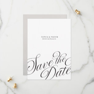 Minimale editorische Skript-Kalligrafie-Foto Save The Date