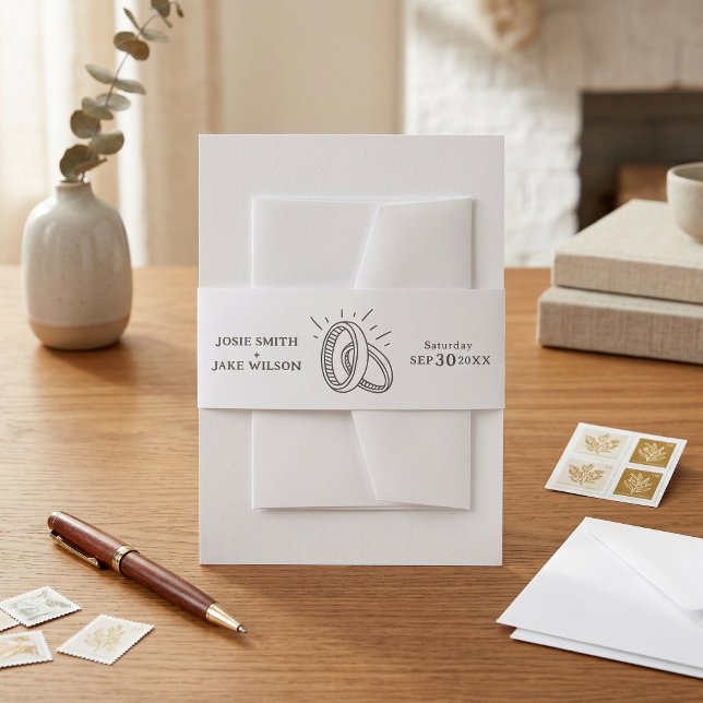 Minimale Eheringe Einladungsbanderole (Minimal Wedding Rings Invitation Belly Band.)