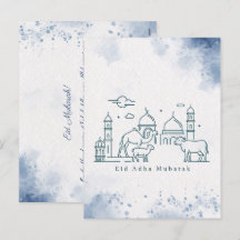 Minimale Eid al-Adha-Moschee und Tier-Linienkunst