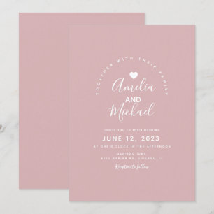 Minimale einfache gedämpfte rosa Herz Hochzeit Einladung