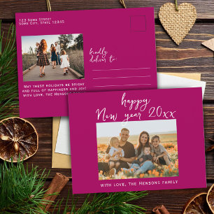 Minimale einfache Happy New Year Schrift Familienf Feiertagspostkarte
