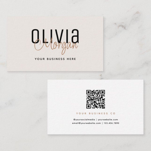 Minimale einfache Schriftart-Duo-QR-Code Visitenkarte (Vorne/Hinten)