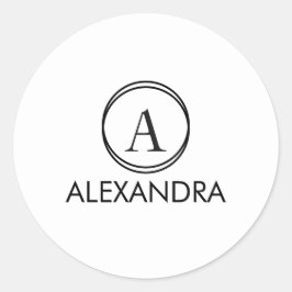 Minimale einfache schwarze Monogramm-Name Runder Aufkleber