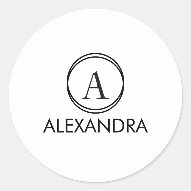 Minimale einfache schwarze Monogramm-Name Runder Aufkleber (Vorderseite)