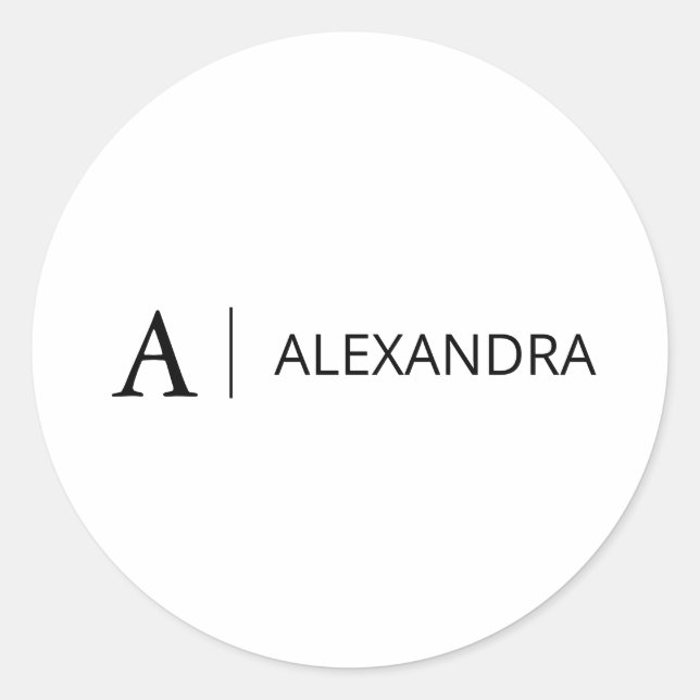 Minimale einfache schwarze Monogramm-Name Runder Aufkleber (Vorderseite)