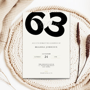 Minimale Einladung zum 63. Geburtstag - Fette Typo