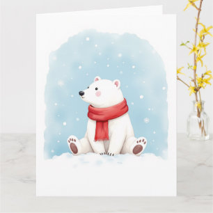 Minimale Eisbär-Winter-Wasserfarben-Weihnachtskuns Karte