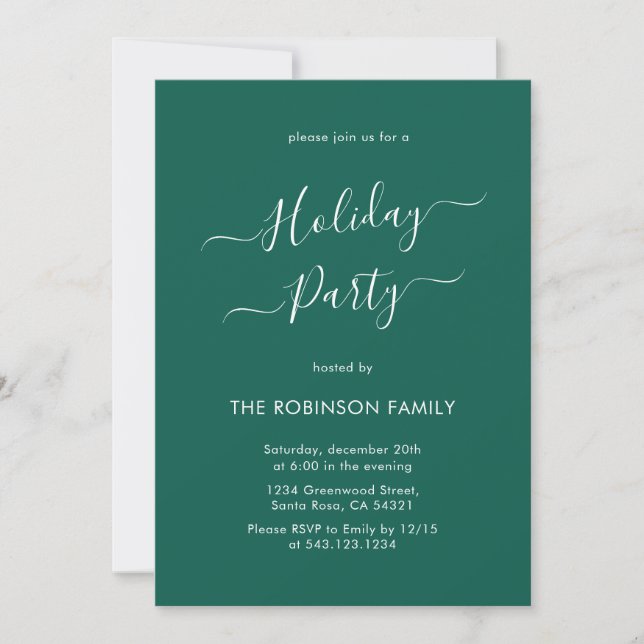 Minimale Elegant Calligraphy Green Holiday Party Einladung (Vorderseite)