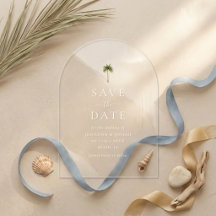 Minimale elegante Acryl-Einladung mit Palme zum Sp