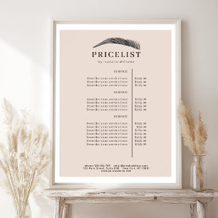 Minimale elegante Augenbrauen-Salon-Preisliste Poster