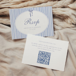 Minimale elegante blaue Streifen-Schrift Hochzeits RSVP Karte