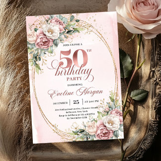 Minimale elegante Blush 50. Geburtstagseinladung Einladung